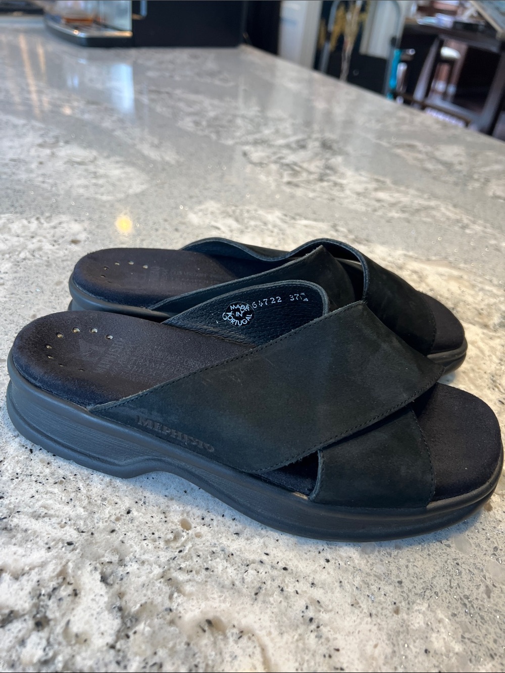 Mephisto Black Suede Slide Sandals